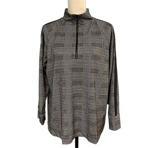 Anne Klein Top Women 1X Black Plaid 1/4 Zip Textured Tunic Neutral Office Career